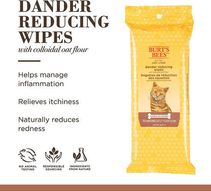 Cat Natural Dander Reducing Wipes | Kitten and Cat Wipes for Grooming, 50 Count | Cruelty Free, Sulfate & Paraben Free, Ph Balanced for Cats - Made in the USA