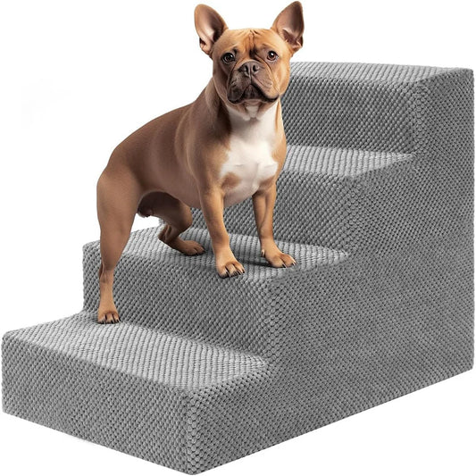 Dog Stairs for Small Dogs, 4-Step Dog Stairs for High Beds and Couch, Non-Slip Folding Pet Steps for Small Dogs and Cats,Gray