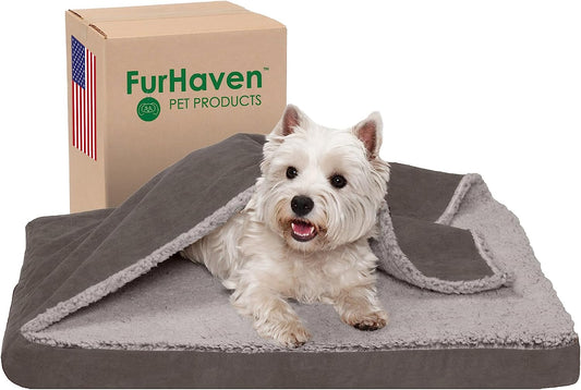 Orthopedic Dog Bed for Medium/Small Dogs W/ Removable Washable Cover, for Dogs up to 35 Lbs - Berber & Suede Blanket Top Mattress - Gray, Medium