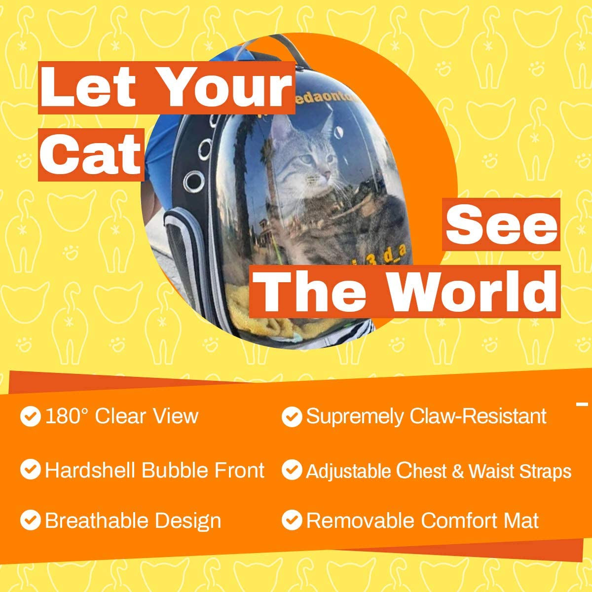 Carrier Bag - Premium Transparent Bubble Capsule Pet Carrier for Small, Medium Cats - Airline Approved Cat Bubble Backpack with Removable Mat, Side Pocket and Adjustable Straps