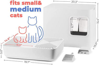 Meowy Studio Loo Modern Cat Litter Box - All in One Cover Litter Filter Plate Scoop and Holder, Aspen White