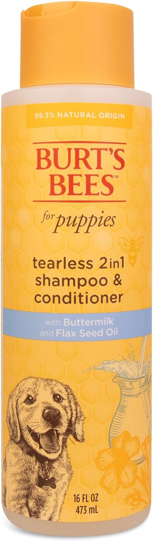 Puppies Natural Tearless 2 in 1 Shampoo and Conditioner - Made with Buttermilk and Flax Seed Oil - Best Tearless Puppy Shampoo for Gentle Skin and Coat - Made in USA, 16 Oz