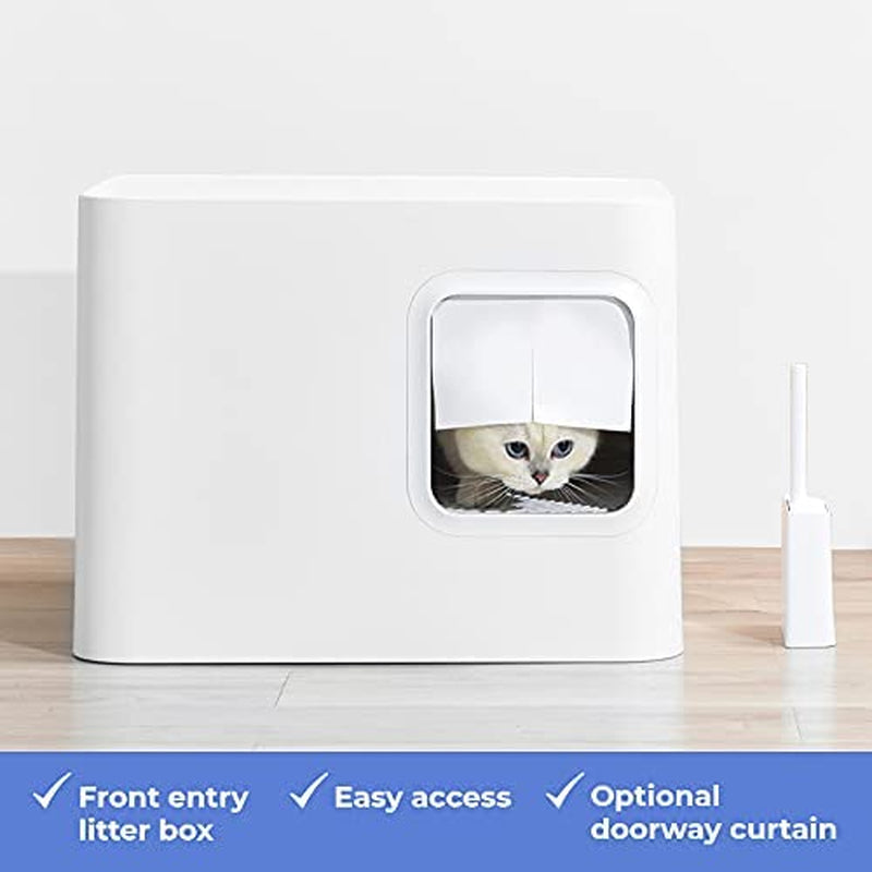 Meowy Studio Loo Modern Cat Litter Box - All in One Cover Litter Filter Plate Scoop and Holder, Aspen White